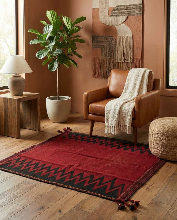 4' x 4' 2 Hand Woven Kilim Modern Wool Square Rug