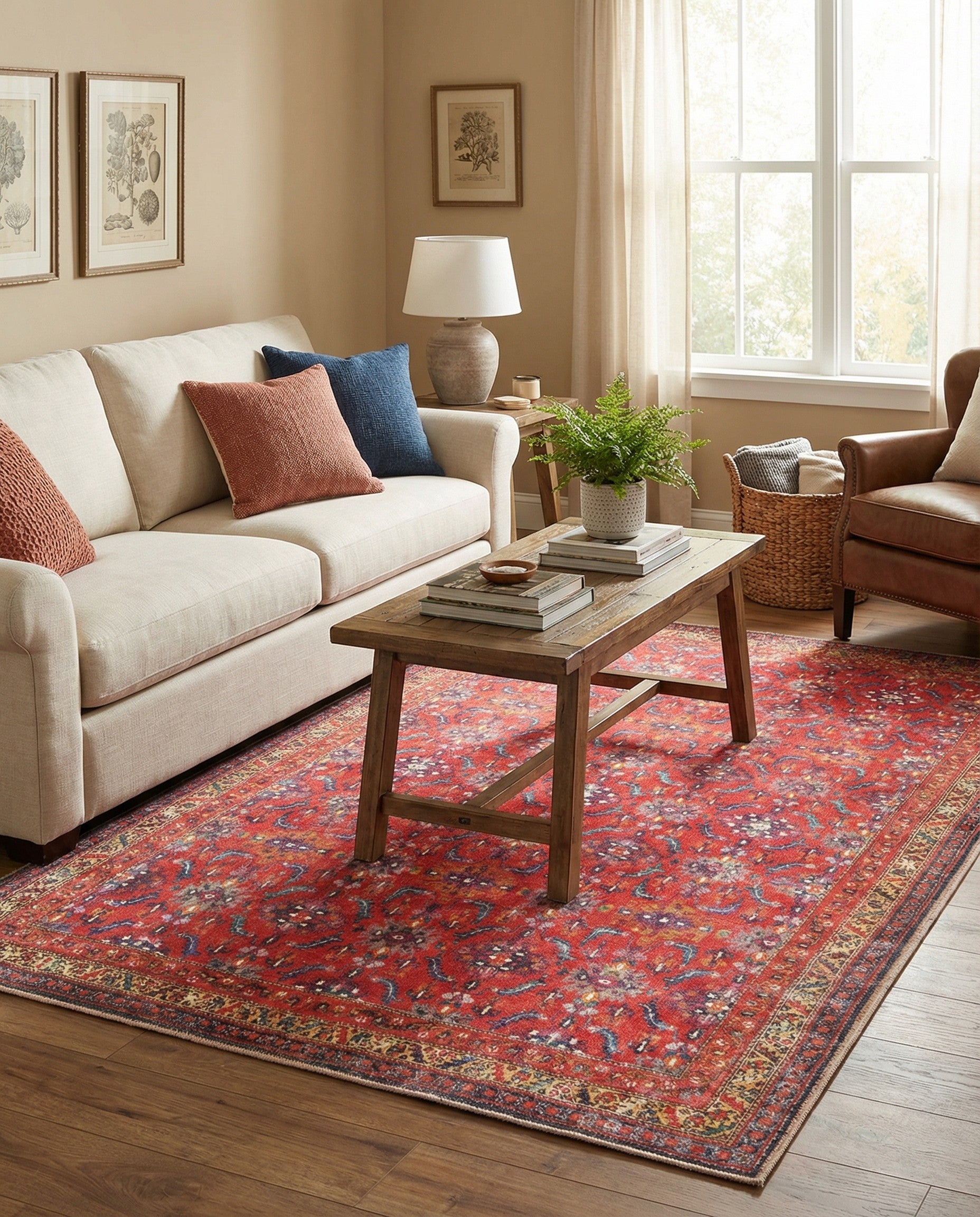 Red Washable Timeless Rug