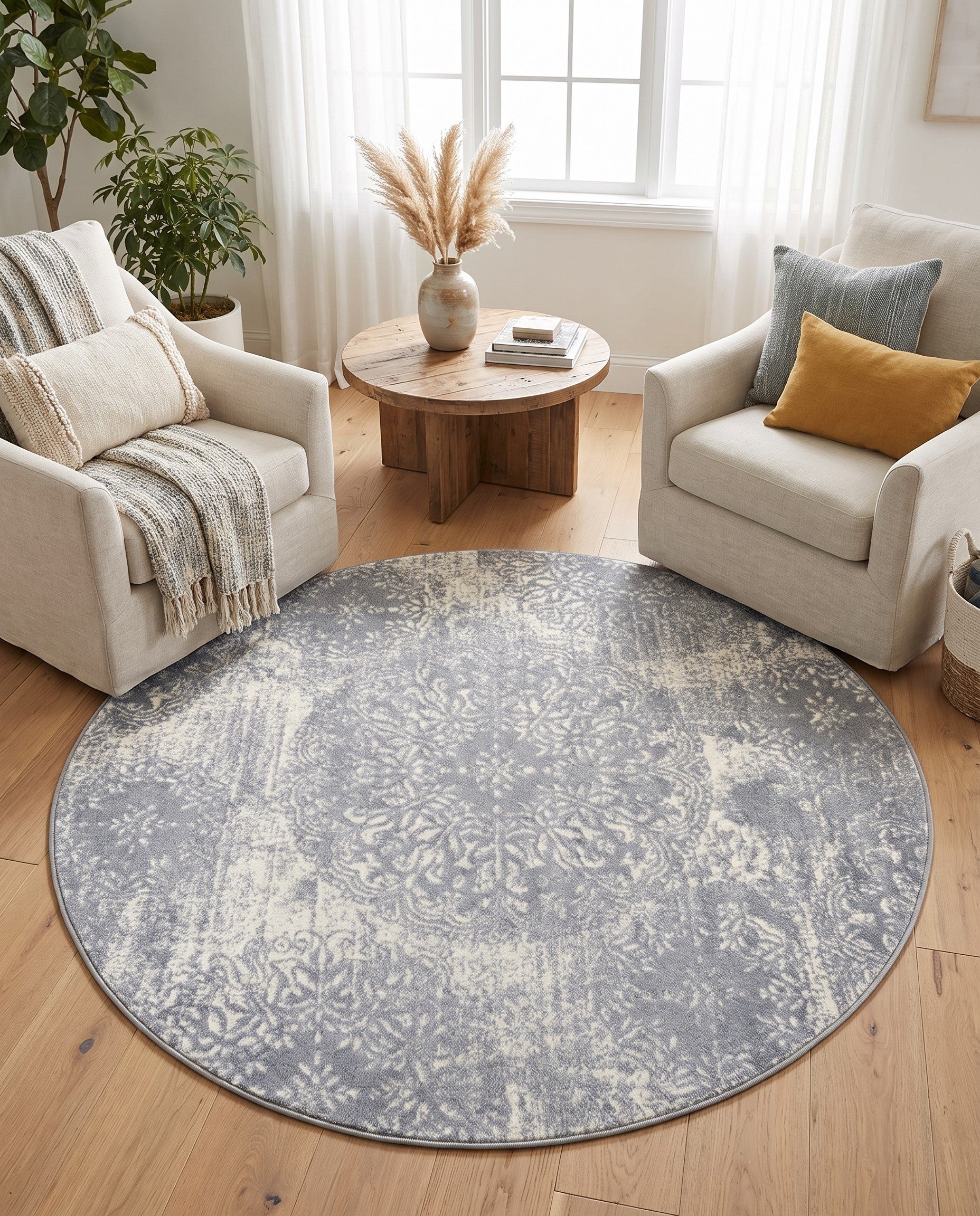 Light Blue and Ivory Monaco Round Rug