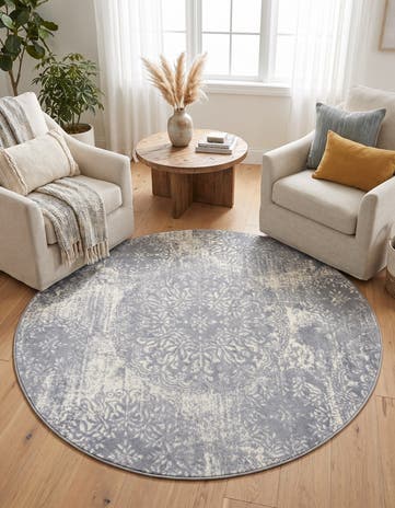 Light Blue and Ivory Monaco Round Rug