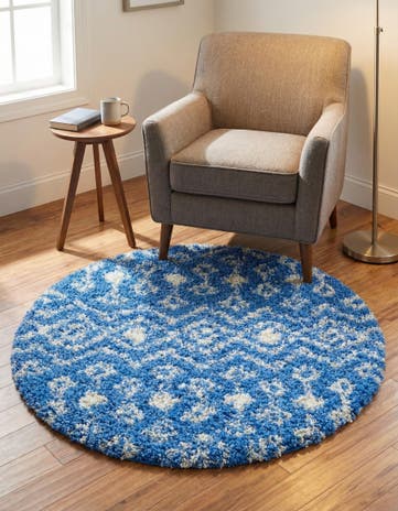 Periwinkle Blue Moroccan Trellis Shag Round Rug