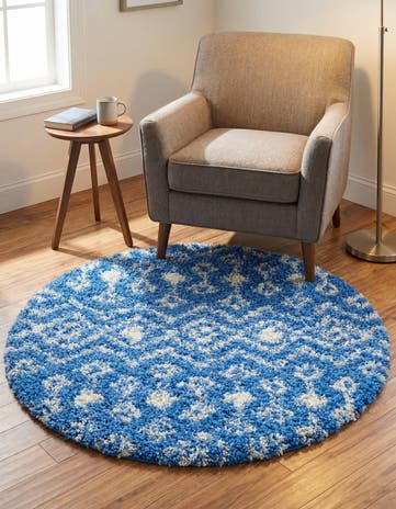 Periwinkle Blue Moroccan Trellis Shag Round Rug