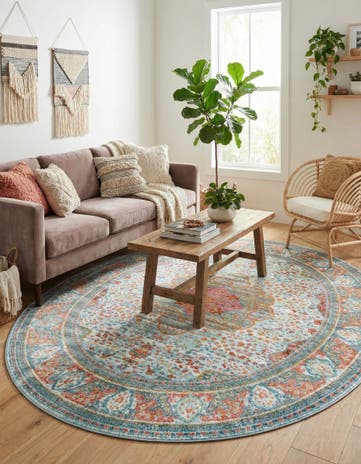 Light Blue Havana Oval Rug