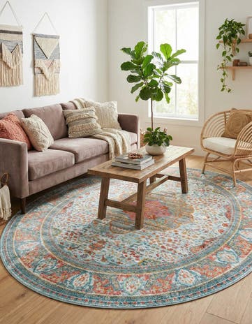 Light Blue Havana Oval Rug