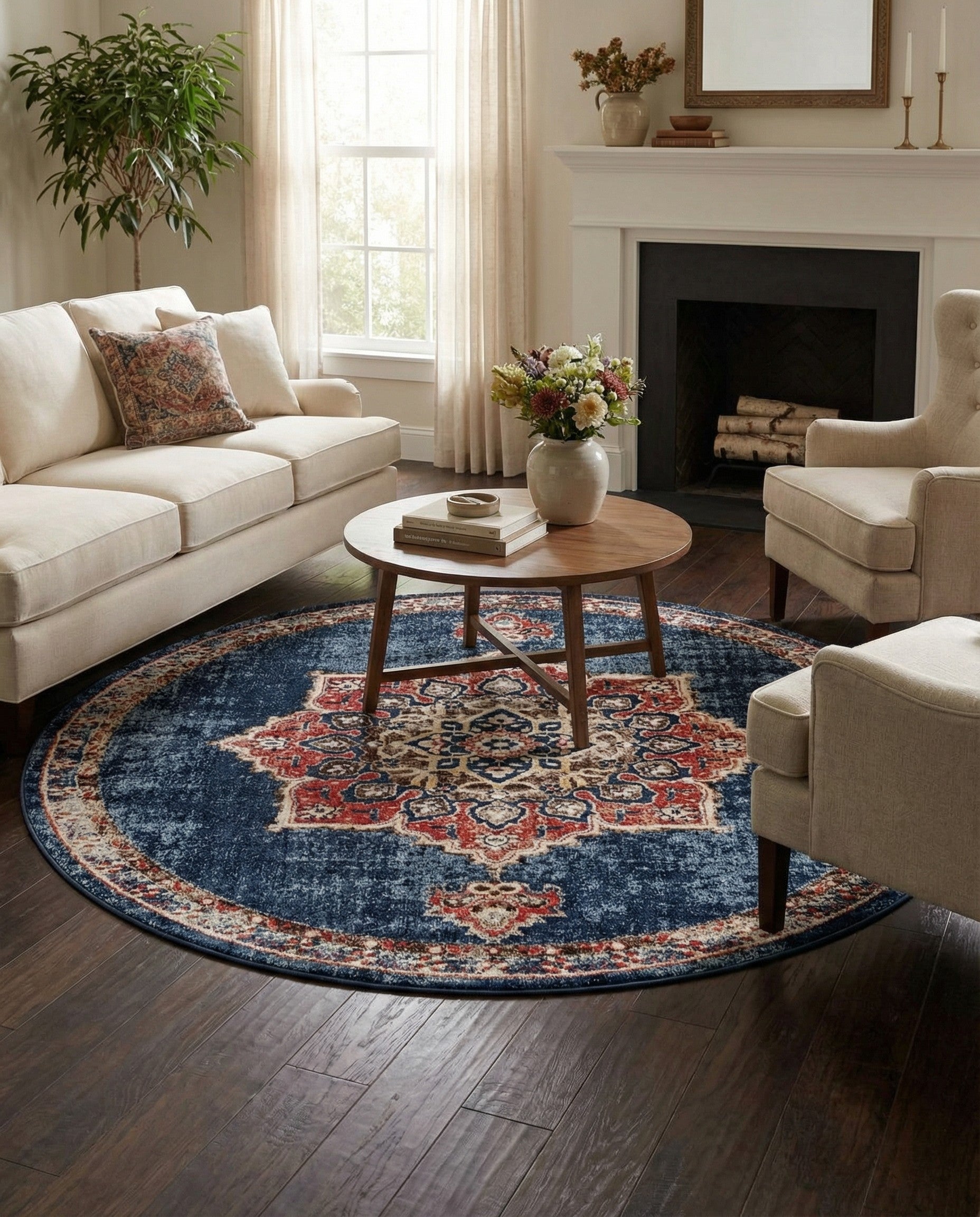 Dark Blue Arcadia Round Rug