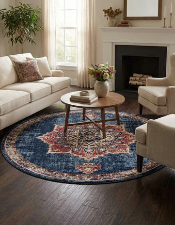 Dark Blue Eden Round Rug