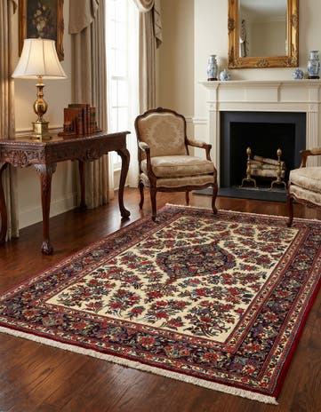 4' 7 x 6' 7 Hand Knotted Qom Persian Rug