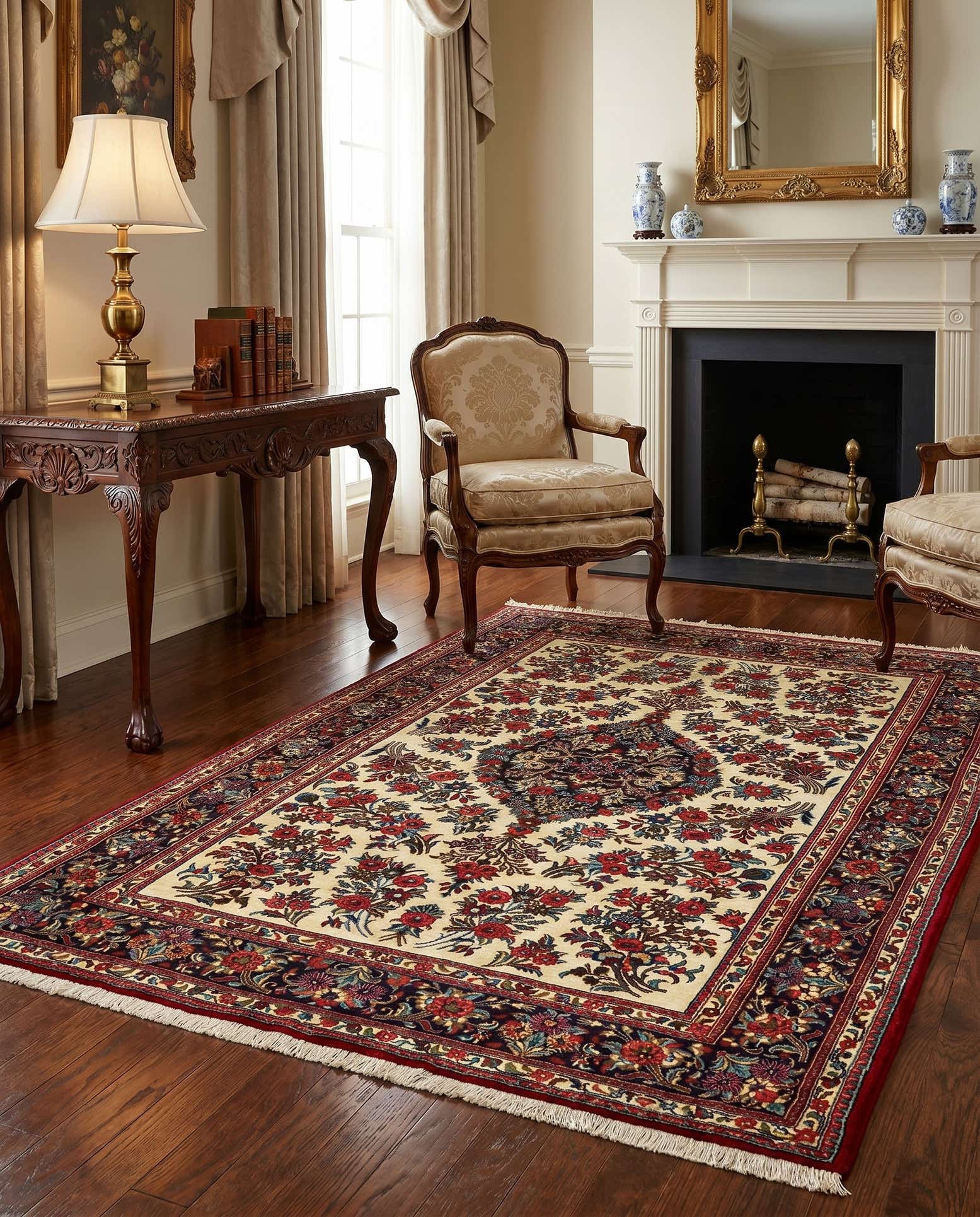 4' 7 x 6' 7 Hand Knotted Qom Persian Rug