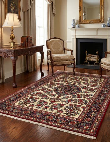 4' 7 x 6' 7 Hand Knotted Qom Persian Rug