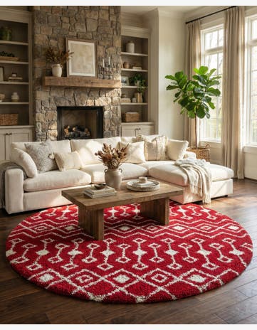 Burgundy Red Moroccan Trellis Shag Round Rug
