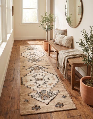Beige Hand Woven Kala Handwoven Jute Runner Rug