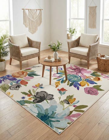 Ivory Blossom Square Rug
