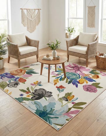 Ivory Blossom Square Rug