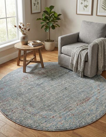 Gray Aqua Round Rug