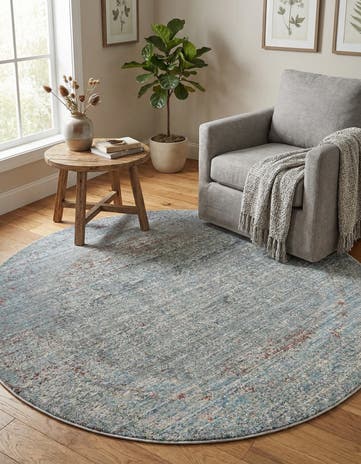 Gray Aqua Round Rug