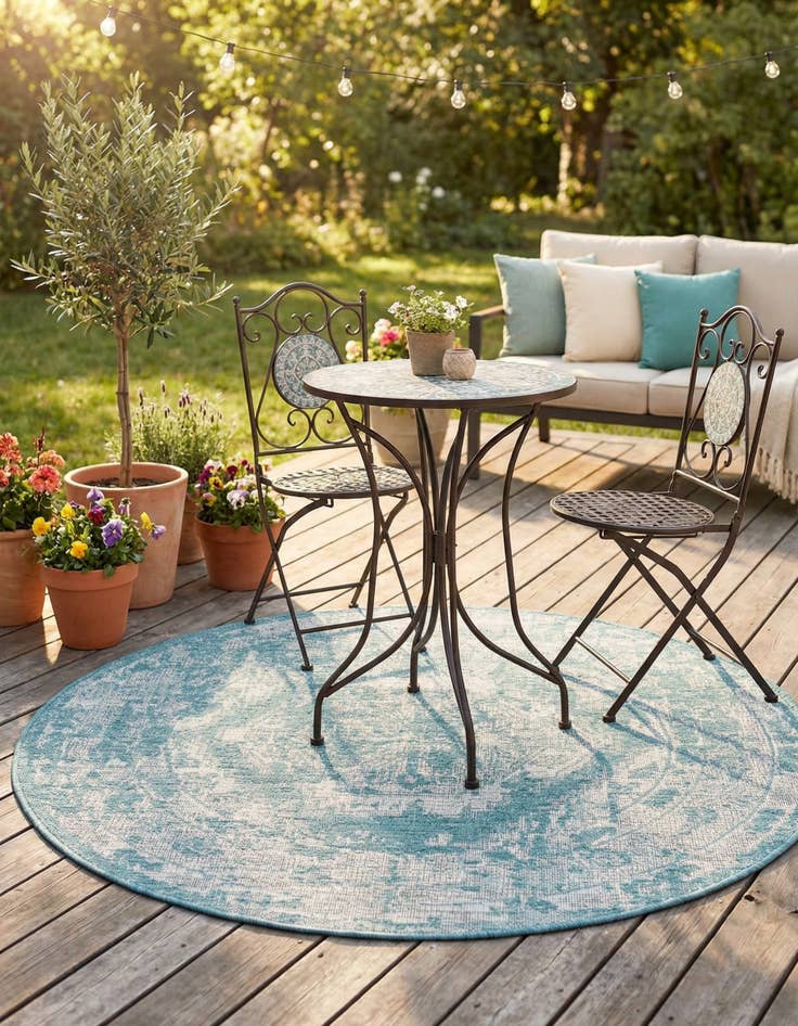 Detail image of 4' x 4'  Washable Traditional Indoor / Outdoor Round Rug