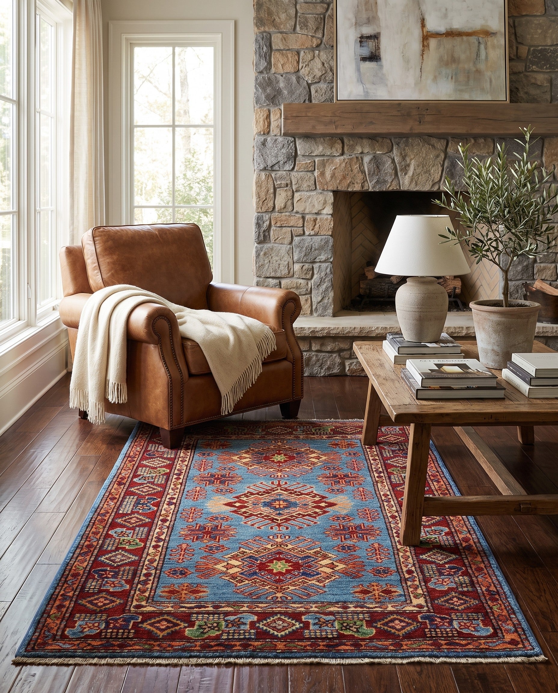 3' x 4' 2 Hand Knotted Kazak Rug