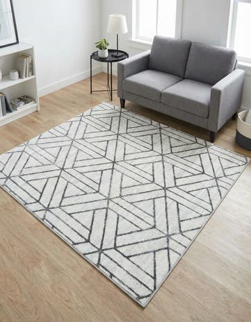 White Lattice Trellis Square Rug
