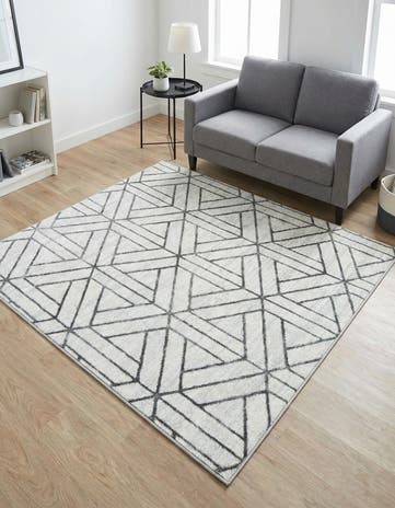 White Lattice Trellis Square Rug