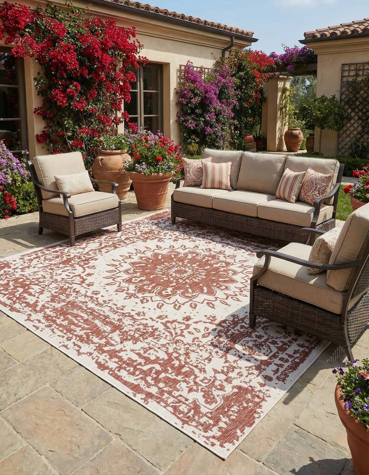 Detail image of 10' x 10'  Washable Traditional Indoor / Outdoor Square Rug