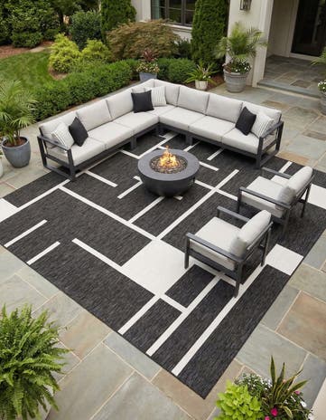 Black and White Easy-Clean Modern Indoor / Outdoor Square Rug