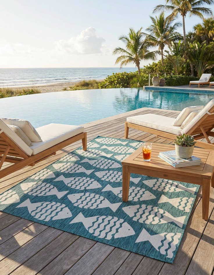 Detail image of 7' 1 x 10' Easy-Clean Coastal Indoor / Outdoor Rug