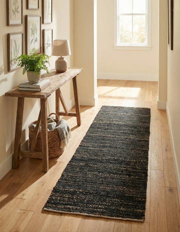 Midnight Denim Blue Hand Woven Palm Beach Jute Runner Rug