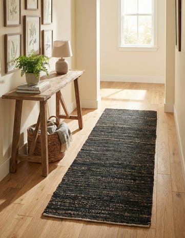 Midnight Denim Blue Hand Woven Palm Beach Jute Runner Rug