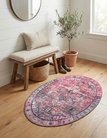 Pink Washable Timeless Oval Rug
