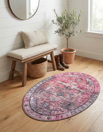 Pink Washable Timeless Oval Rug