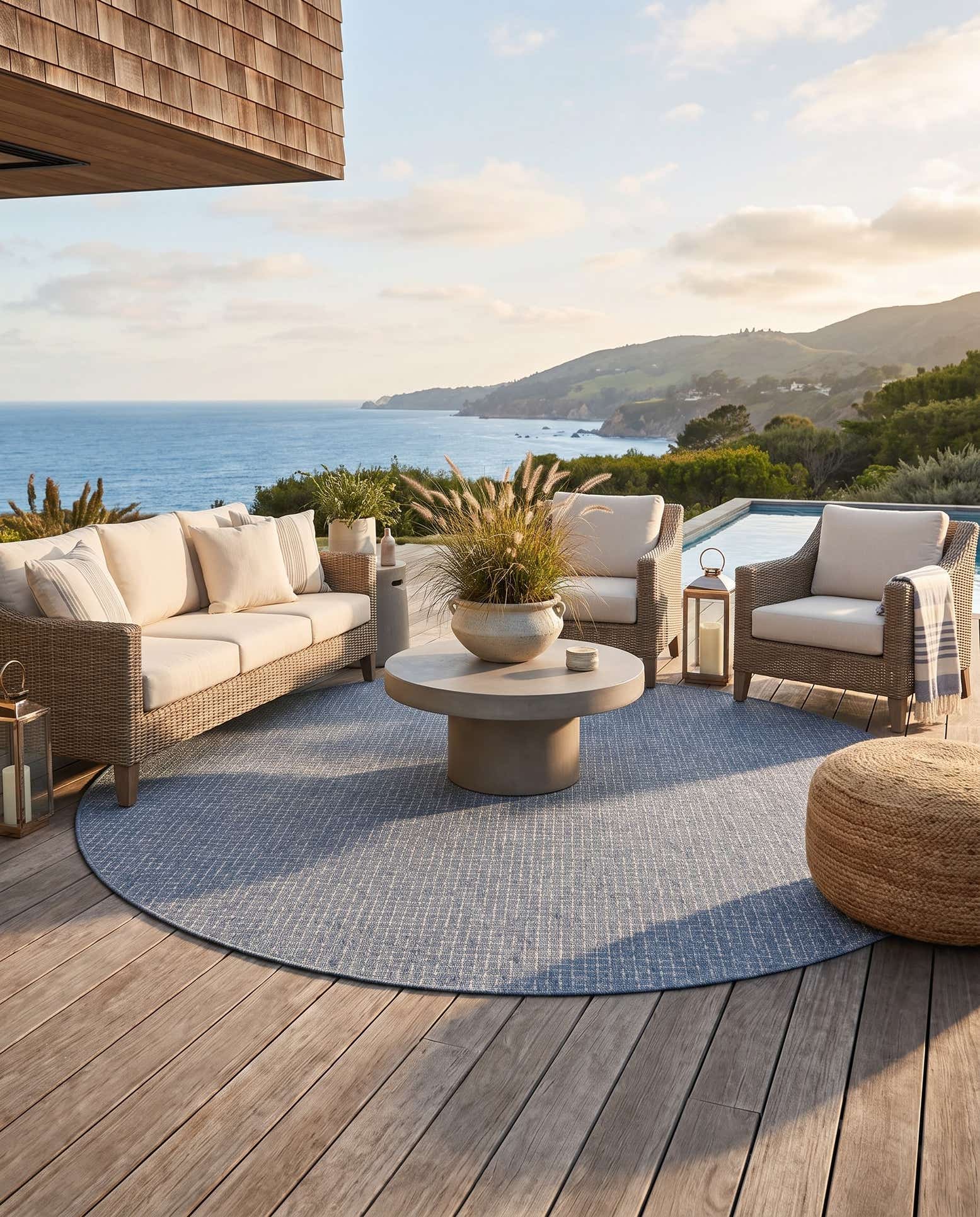 7' 10 x 7' 10 Easy-Clean Checkered Indoor / Outdoor Round Rug