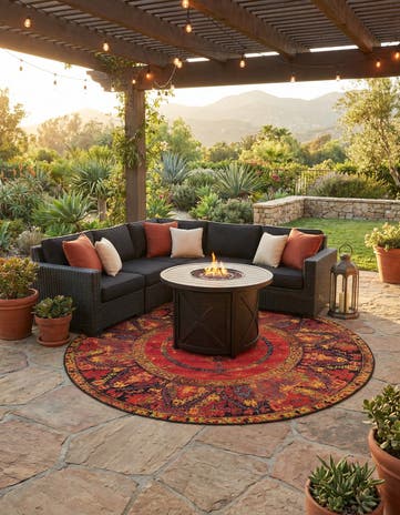 7' 10 x 7' 10 Easy-Clean Tribal Indoor / Outdoor Round Rug