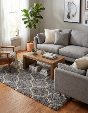 Gray Lattice Shag Square Rug