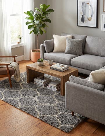 Gray Lattice Shag Square Rug