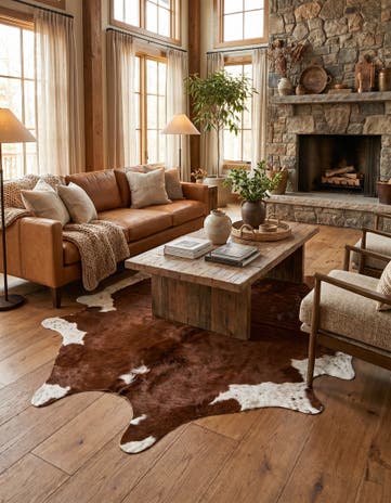 6' 5 x 7' Cowhide Leather Square Rug