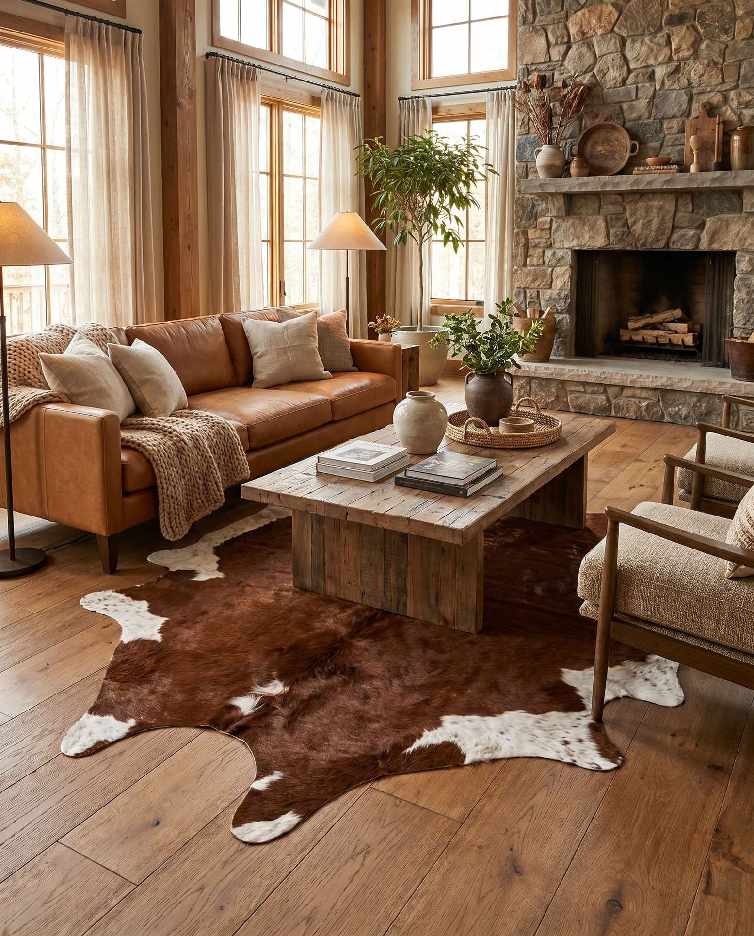 6' 5 x 7' Cowhide Leather Square Rug