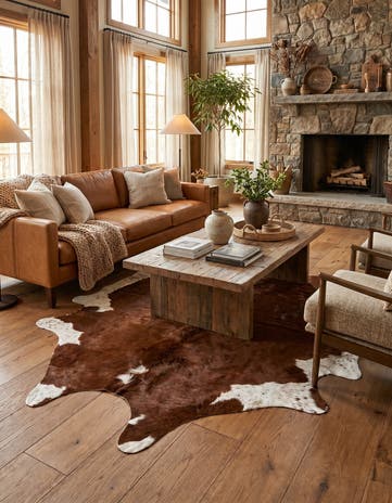 6' 5 x 7' Cowhide Leather Square Rug