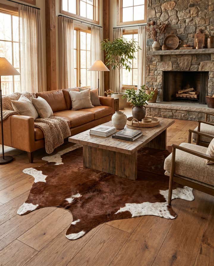6' 5 x 7' Cowhide Leather Square Rug