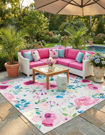 Ivory Easy-Clean Jill Zarin Caribbean Indoor / Outdoor Square Rug