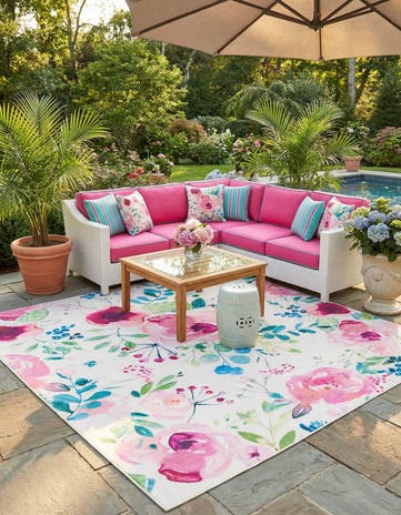 Ivory Easy-Clean Jill Zarin Caribbean Indoor / Outdoor Square Rug