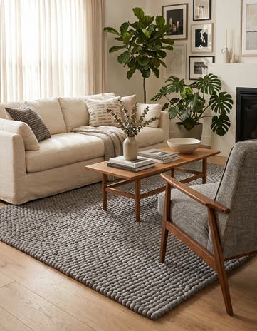 Gray Felt Ball Wool Rug