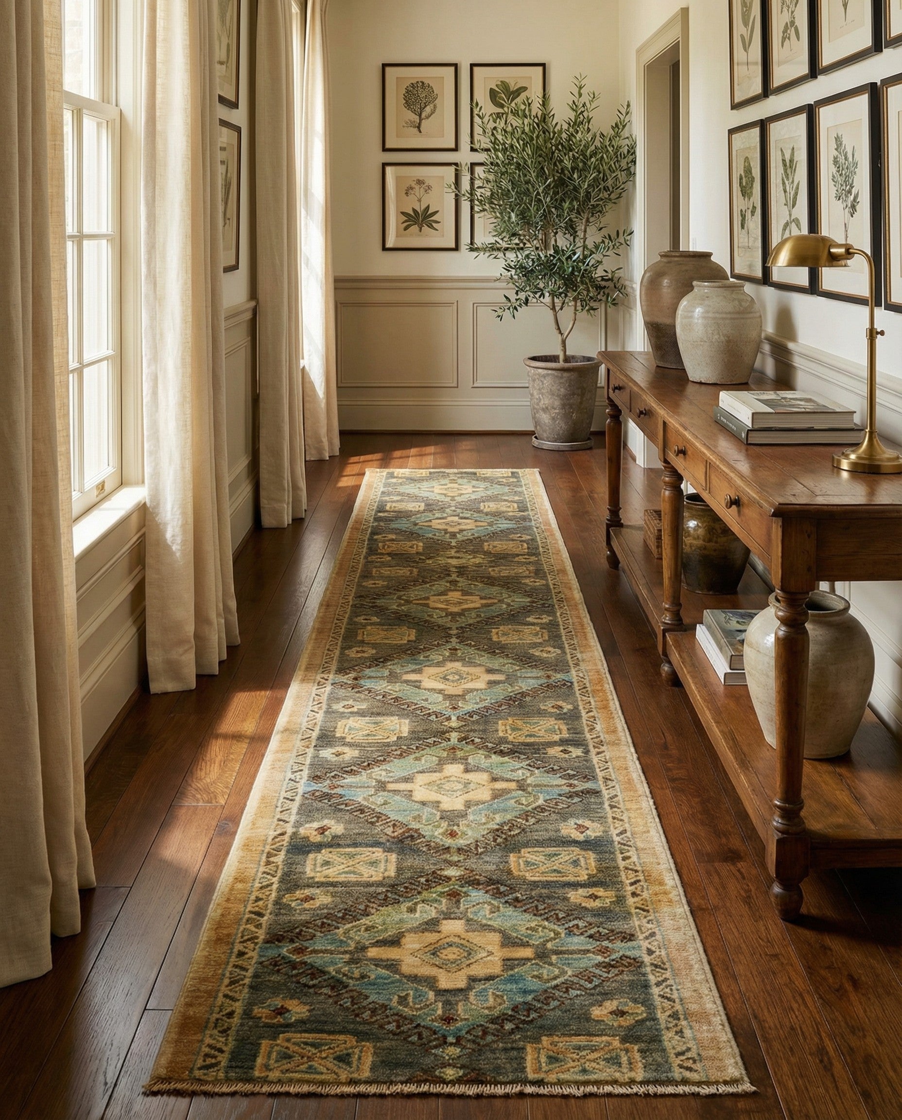 1' 9 x 11' 10 Hand Knotted Oushak Wool Runner Rug
