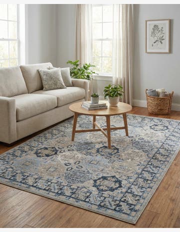 Ivory Gray Blue Kamala Washable Rug