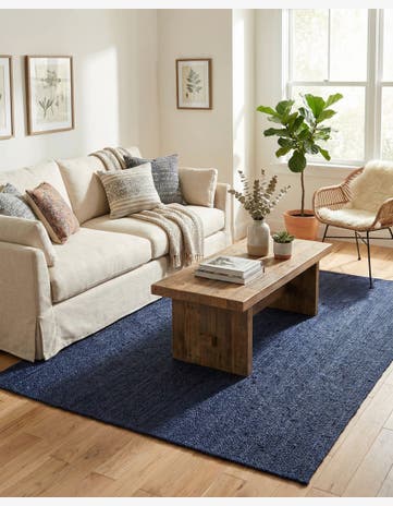 Navy Blue Handmade Braided Jute Rug