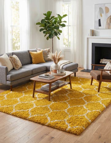 Yellow Lattice Shag Square Rug