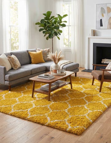 Yellow Lattice Shag Square Rug