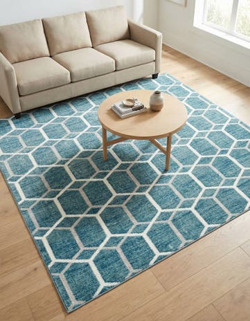 Blue Lattice Trellis Square Rug