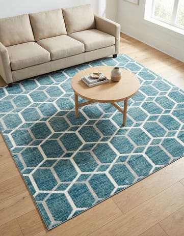 Blue Lattice Trellis Square Rug
