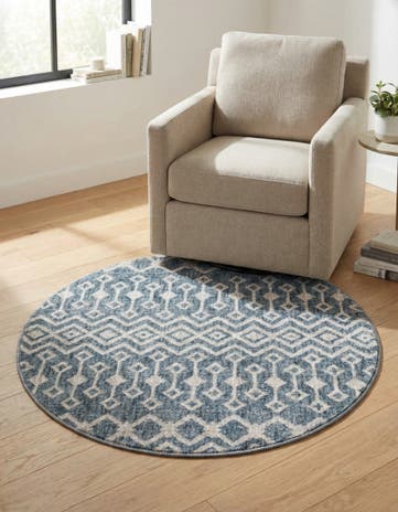 Harbor Blue Eco Trellis Round Rug