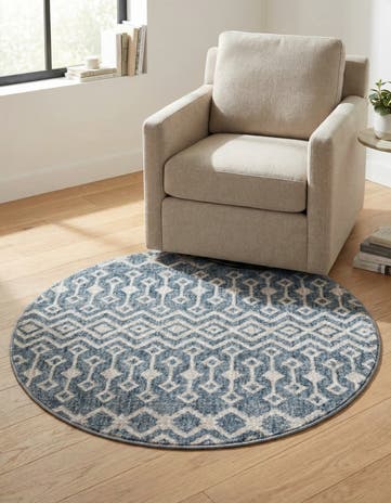 Harbor Blue Eco Trellis Round Rug